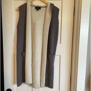 Rain Long Cardigan Sweater Vest Grey and Cream Size S